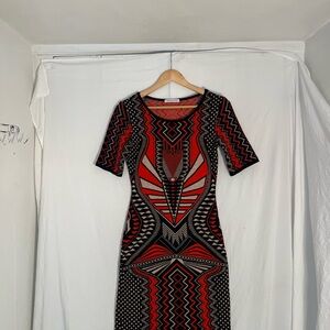 Hera Collection Red and Black Bodycon Midi Dress